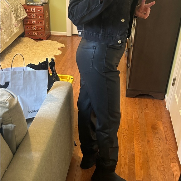 Eunina Women's High Waist Jeans in Sleek Black Leather - Picture 3 of 5